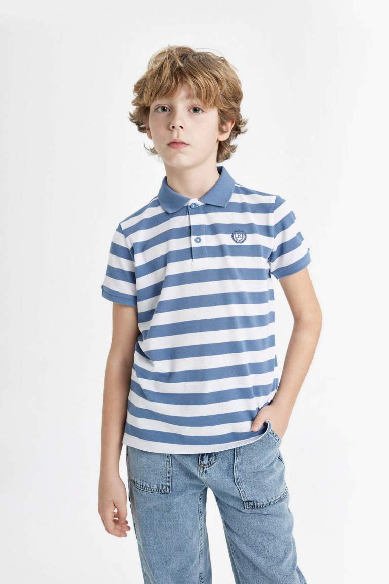 Boy Pique Short Sleeve Striped Polo T-Shirt