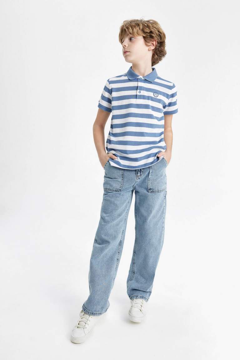 Boy Pique Short Sleeve Striped Polo T-Shirt