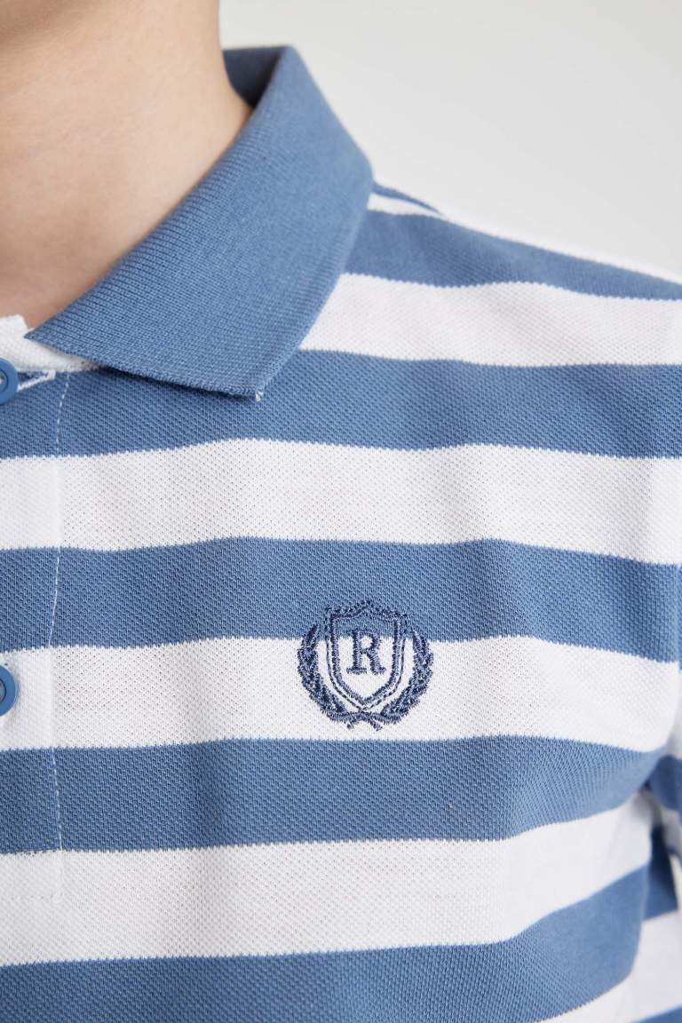 Boy Pique Short Sleeve Striped Polo T-Shirt