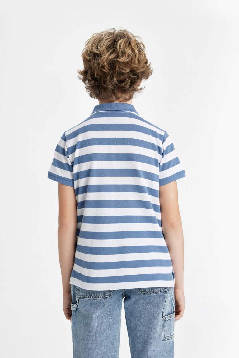 Boy Pique Short Sleeve Striped Polo T-Shirt