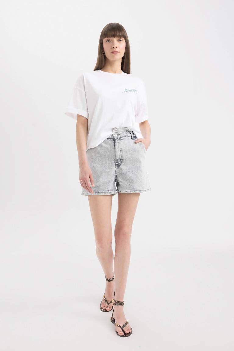 Paperbag Fit Jean High waist Folded Leg Shorts