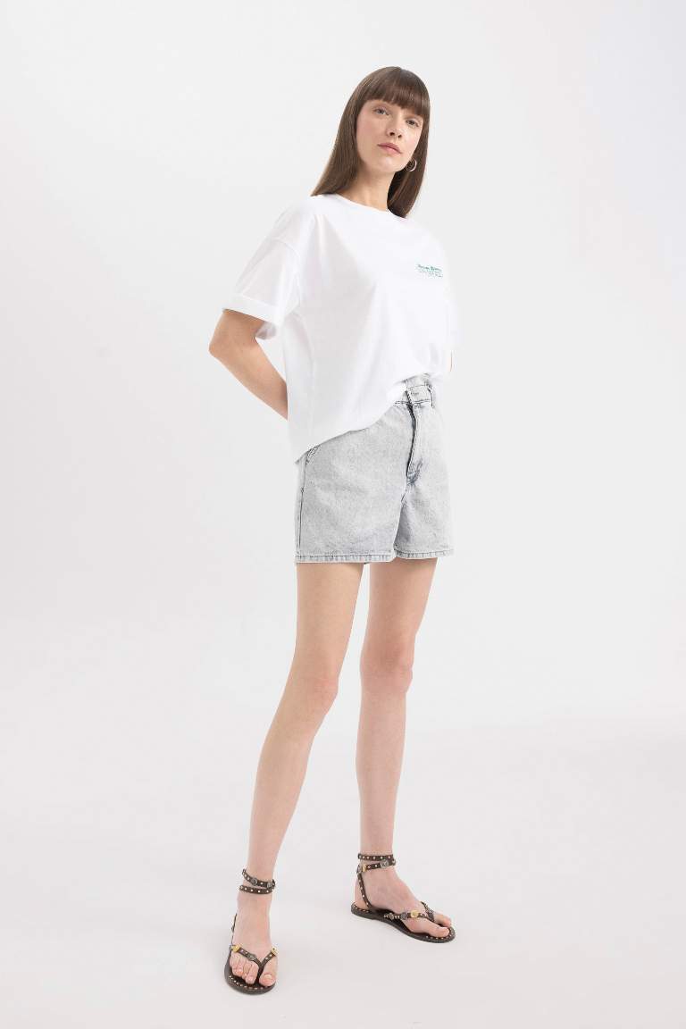 Paperbag Fit Jean High waist Folded Leg Shorts