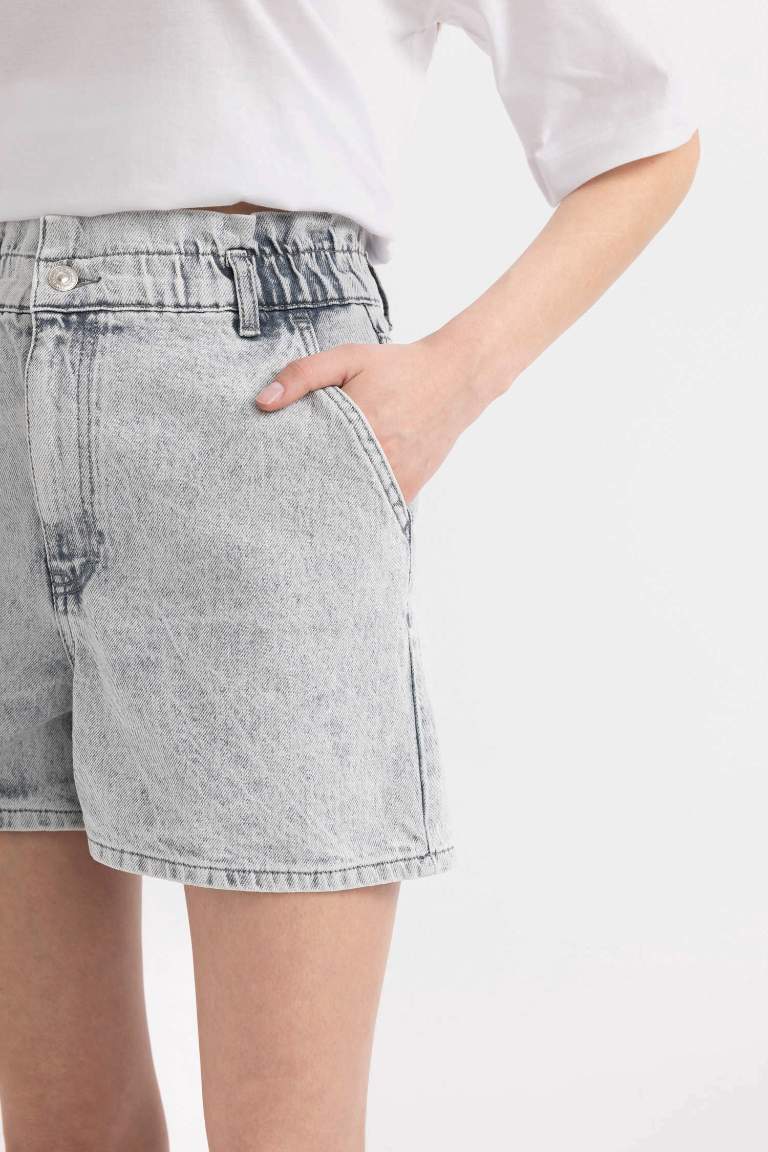 Paperbag Fit Jean High waist Folded Leg Shorts