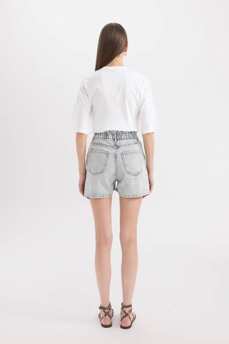 Paperbag Fit Jean High waist Folded Leg Shorts