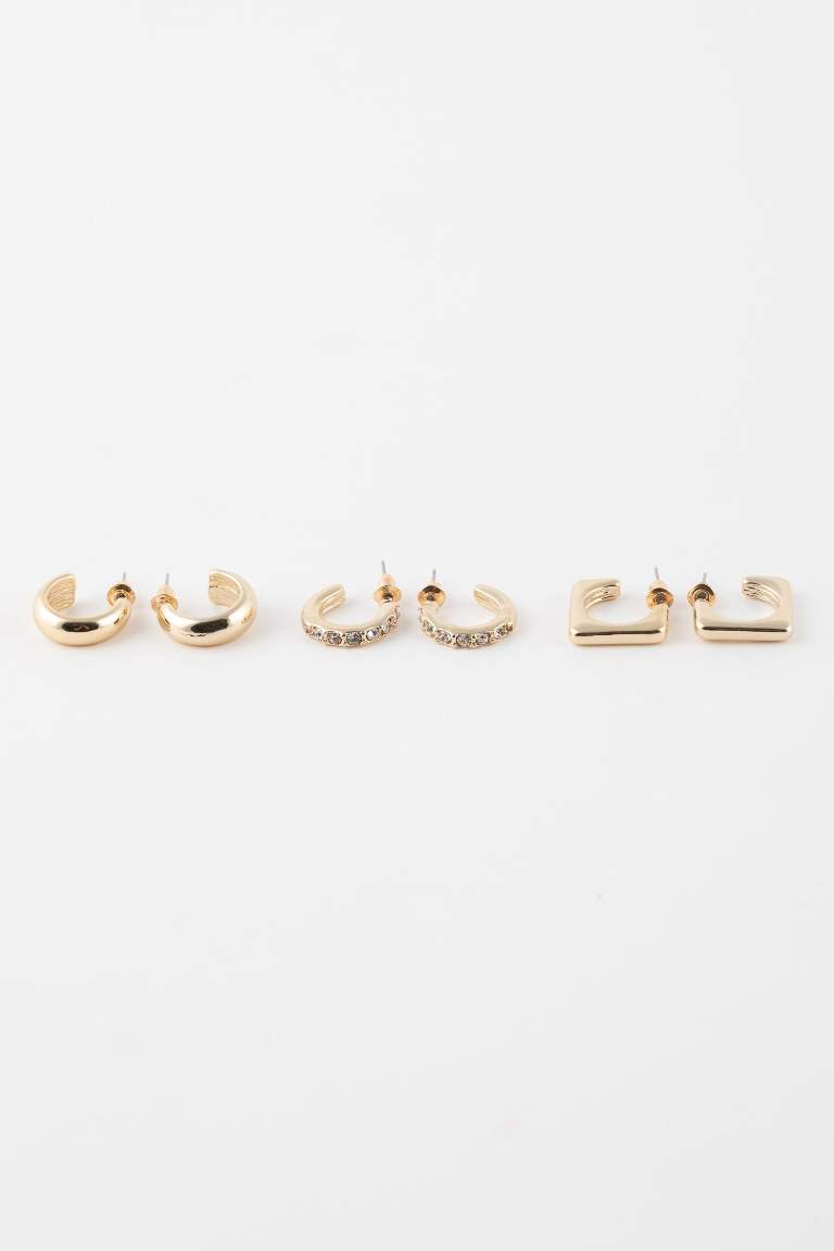 Woman 3 Piece Gold Earrings