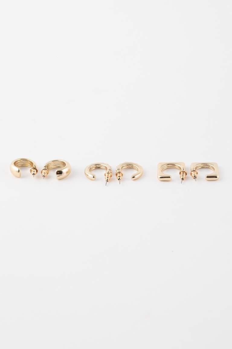 Woman 3 Piece Gold Earrings