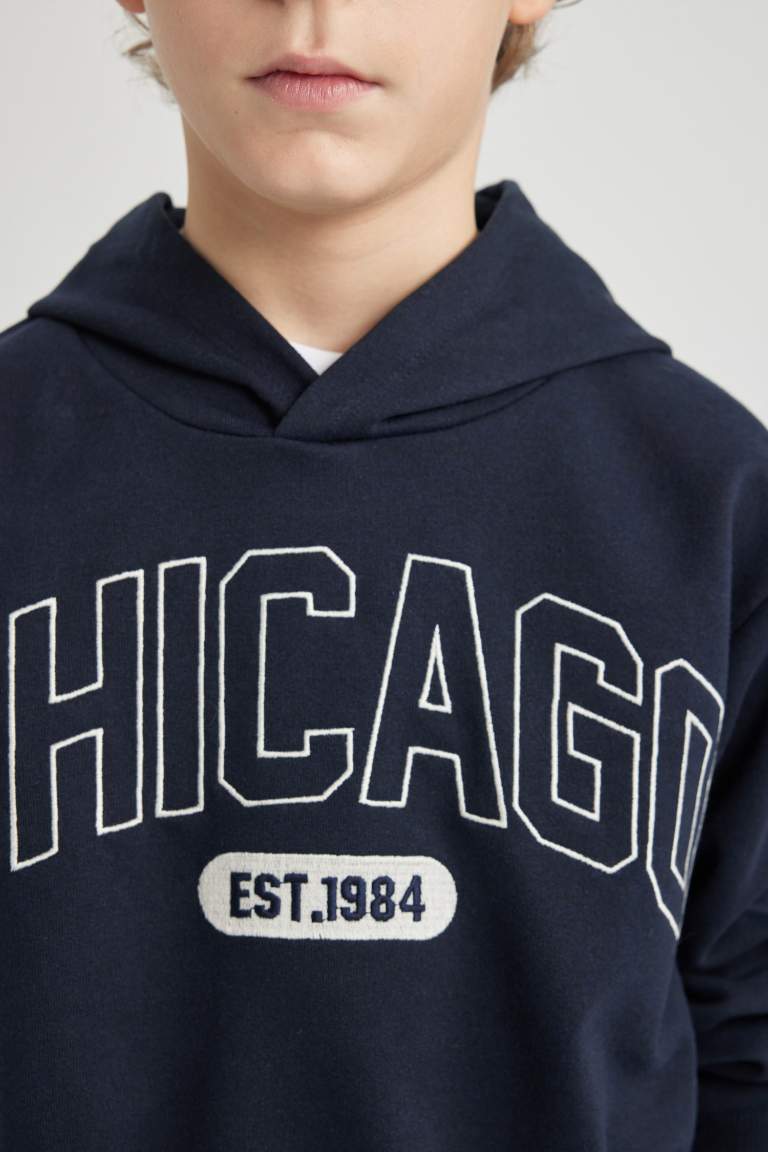 Erkek Çocuk 2'li Takım Kapüşonlu Baskılı Sweatshirt Beli Lastikli Eşofman Altı