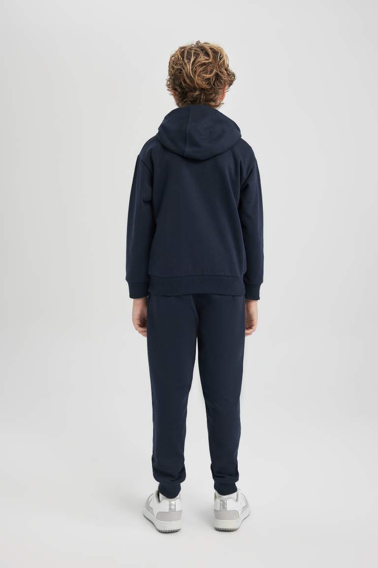 Erkek Çocuk 2'li Takım Kapüşonlu Baskılı Sweatshirt Beli Lastikli Eşofman Altı