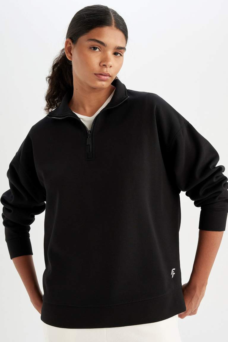 DeFactoFit Oversize Fit Stand-up Collar Sports Sweatshirt