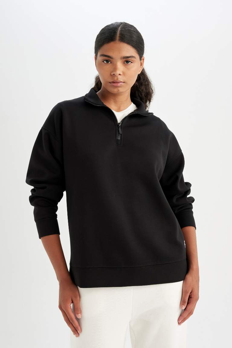 DeFactoFit Oversize Fit Stand-up Collar Sports Sweatshirt