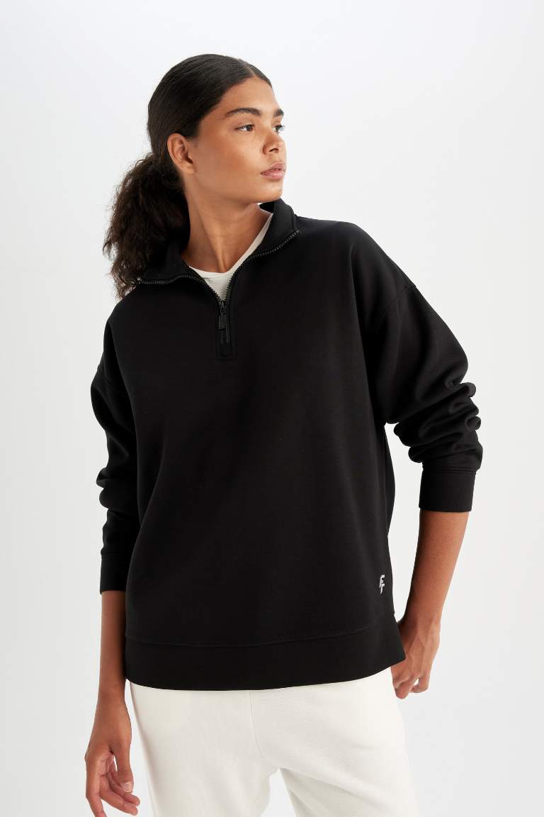 DeFactoFit Oversize Fit Stand-up Collar Sports Sweatshirt