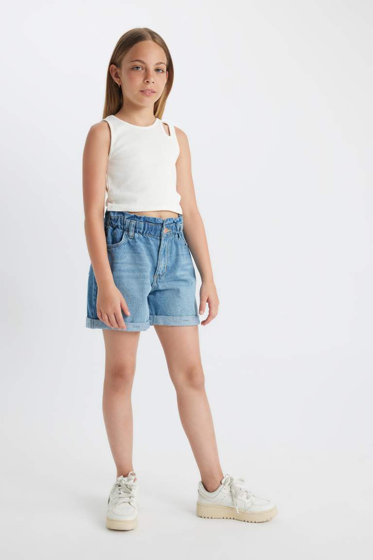 Short Paperbag en jean pour fille