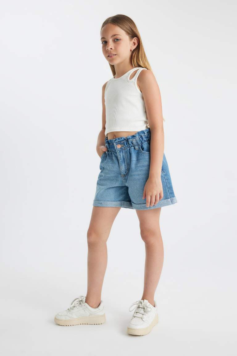 Short Paperbag en jean pour fille