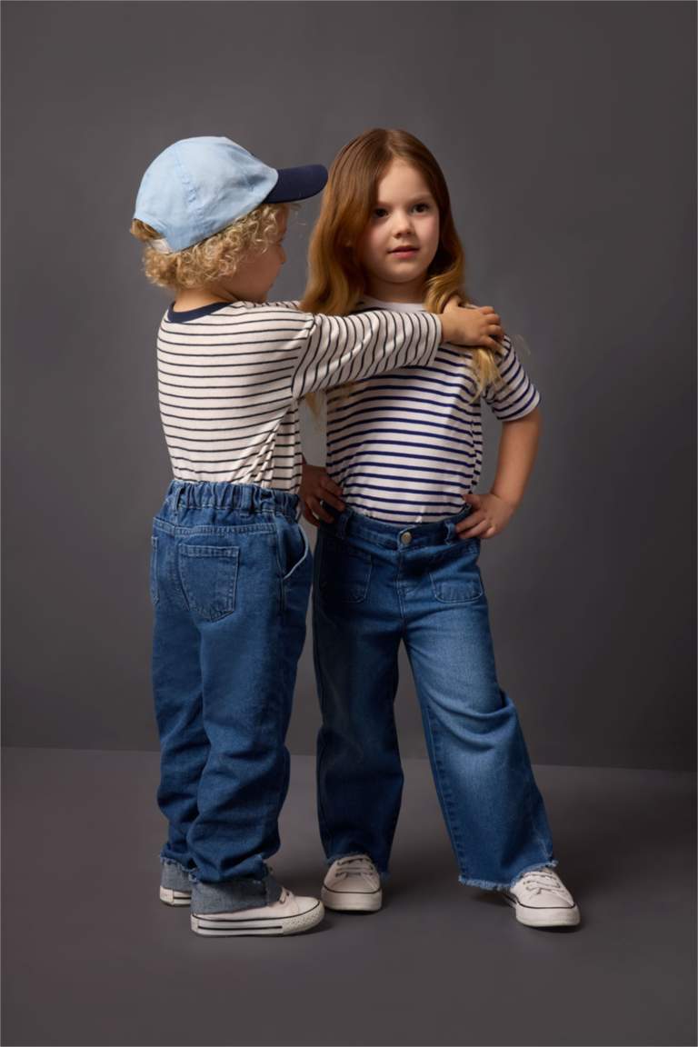 The Children's Place Baby Girls' Wide Leg Denim Jeans - 100% Cotton Adjustable Waist