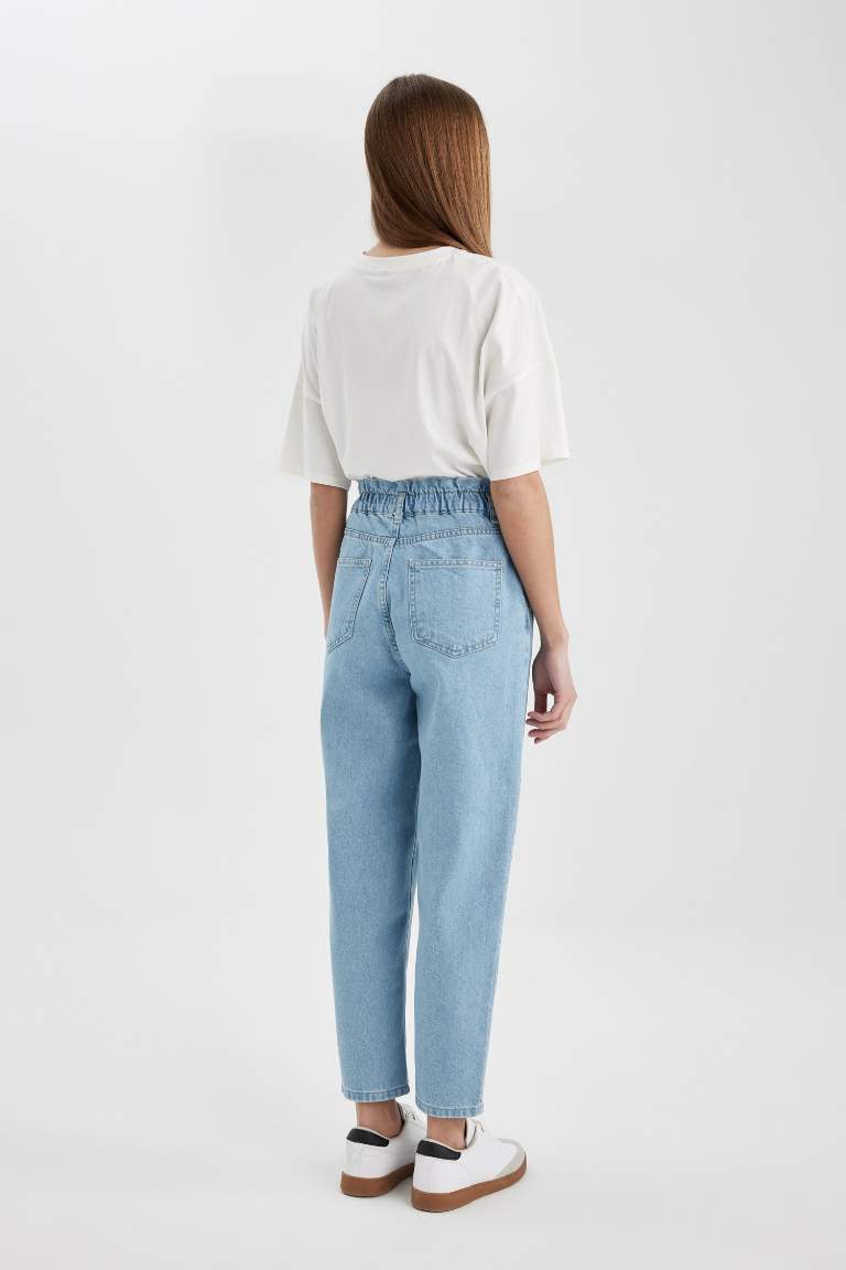 Paperbag High Waist Relaxed Cut Ankle Length Straight Leg Jeans