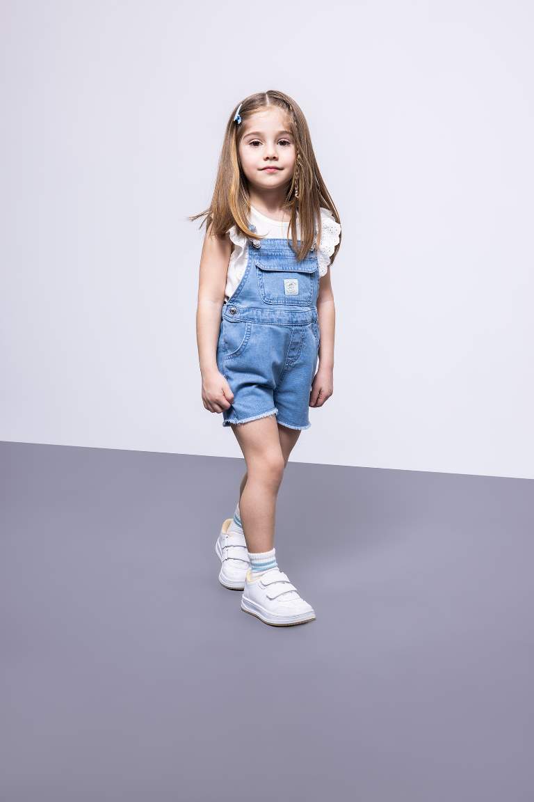 Baby Girl Label Printed Jean Jumpsuit