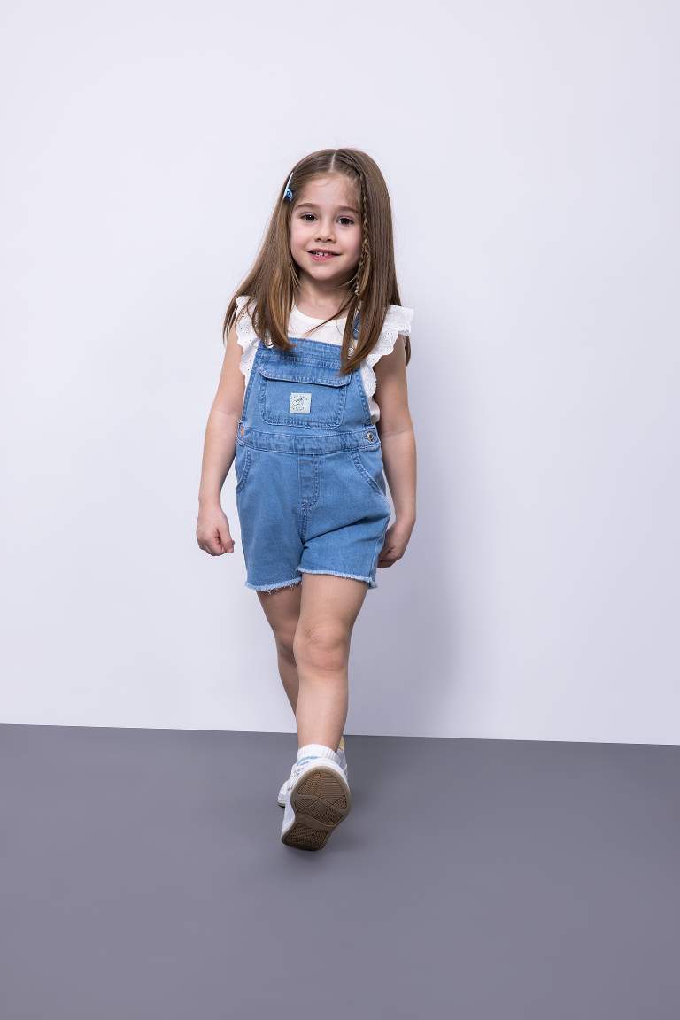 Baby Girl Label Printed Jean Jumpsuit