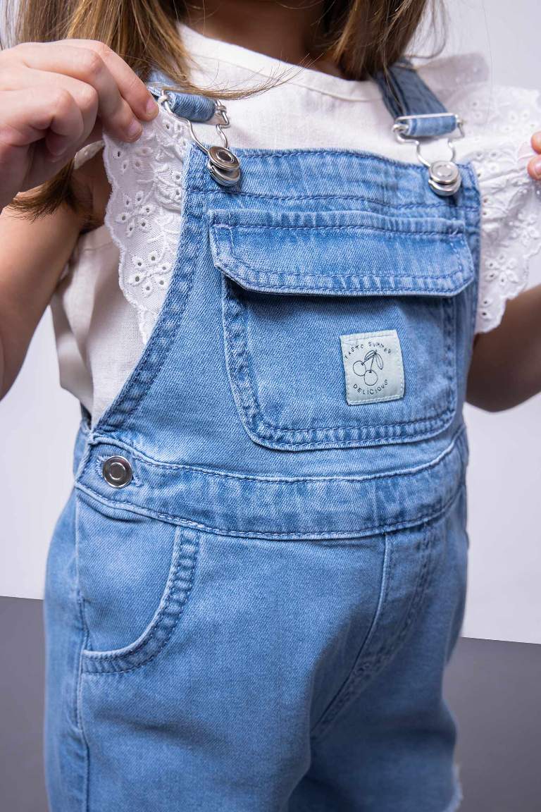 Baby Girl Label Printed Jean Jumpsuit