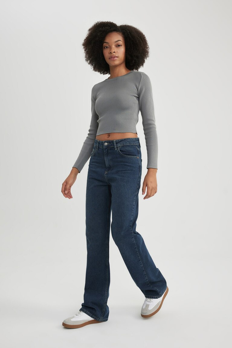 Jean Large Femme Taille Haute - Coupe Années 90 Extensible Avec Poches - 71% Coton