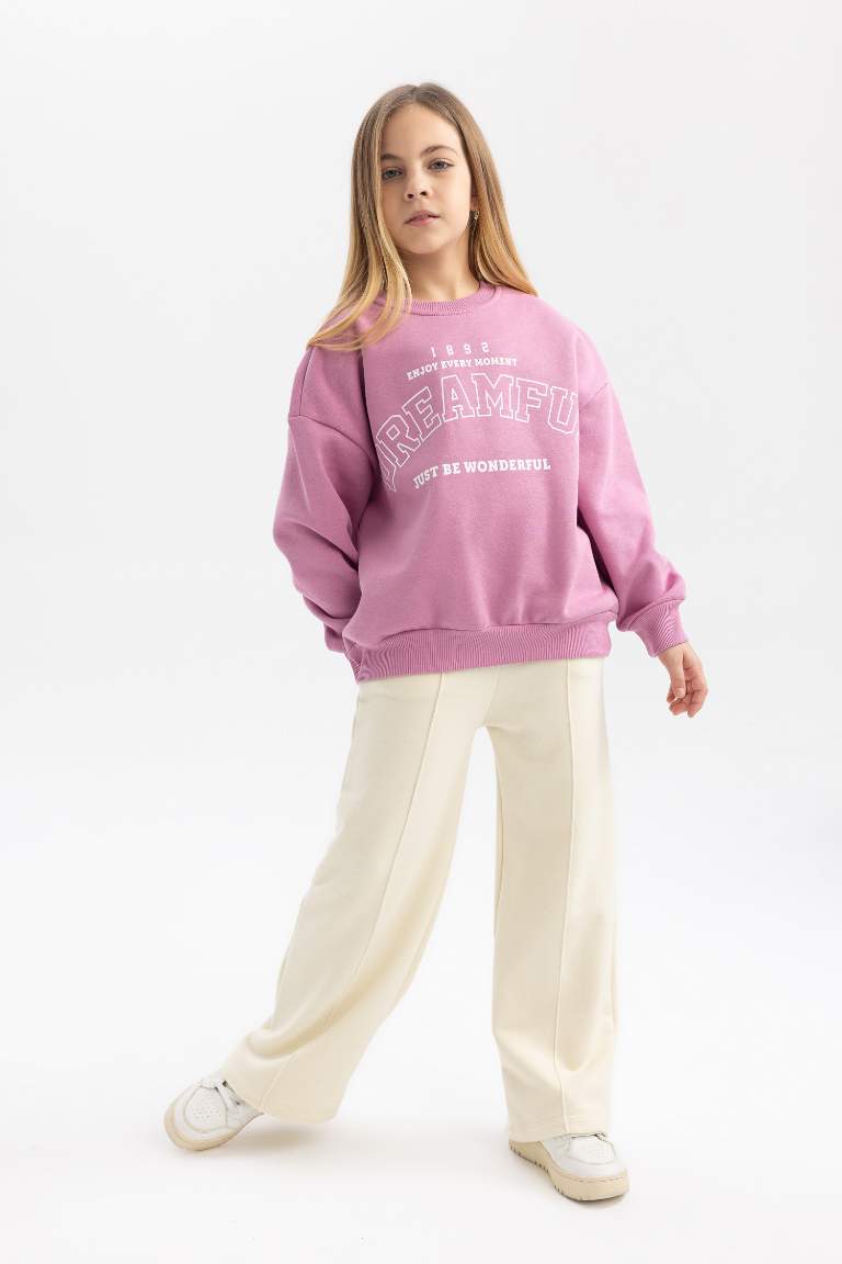 Sweatshirt à Col Rond Imprimé Avec Intérieur en Peluche Douce Pour Fille