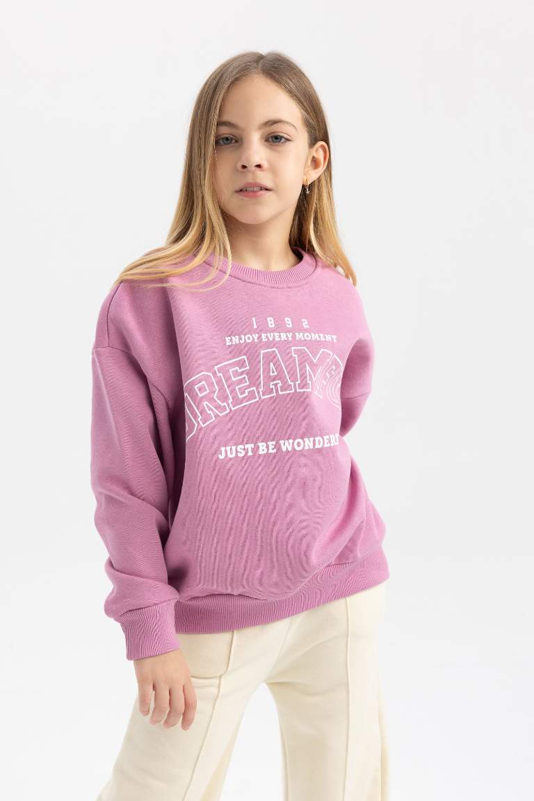 Sweatshirt à Col Rond Imprimé Avec Intérieur en Peluche Douce Pour Fille