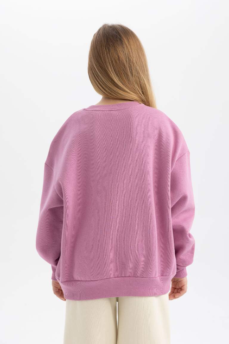 Sweatshirt à Col Rond Imprimé Avec Intérieur en Peluche Douce Pour Fille