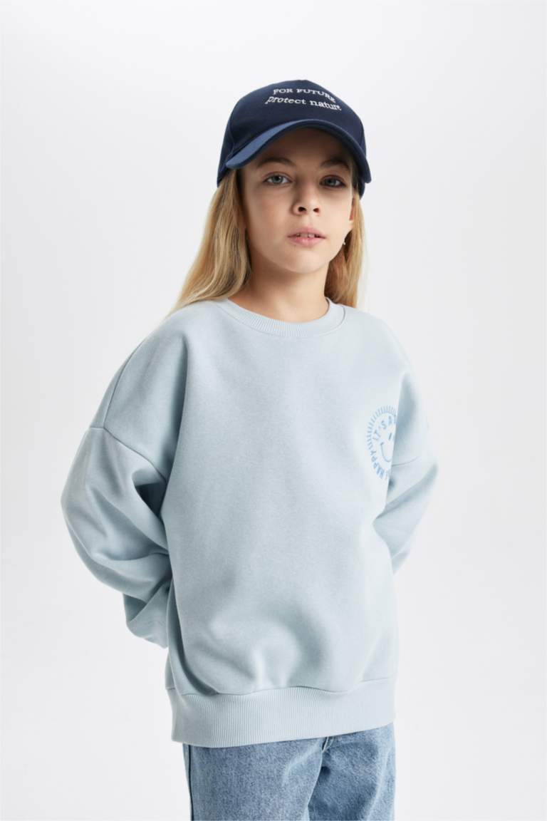 Kız Çocuk Relax Fit Bisiklet Yaka Sweatshirt