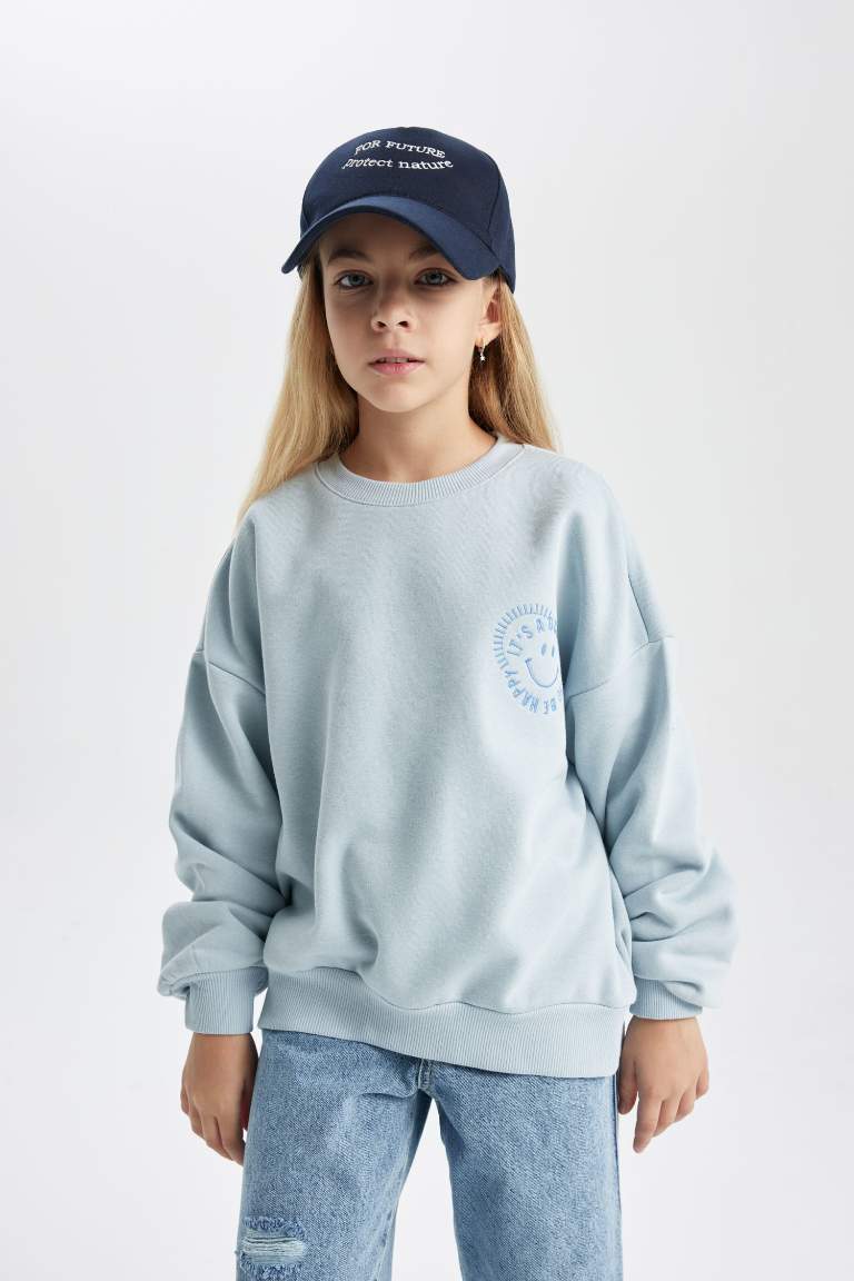 Kız Çocuk Relax Fit Bisiklet Yaka Sweatshirt