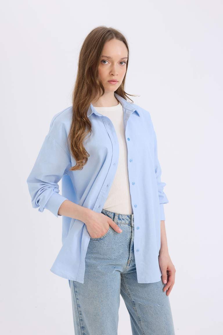 Relax Fit Oxford Shirt Collar Long Sleeve Tunic