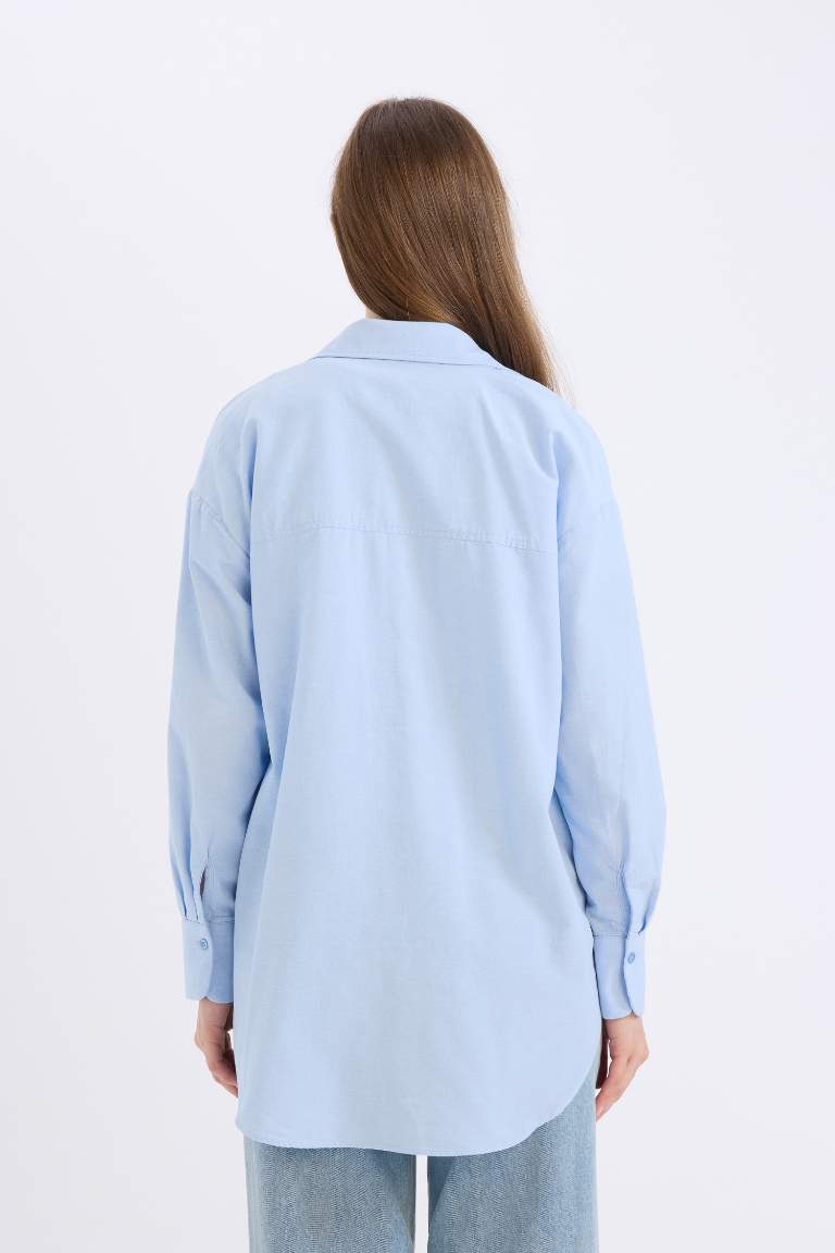 Relax Fit Oxford Shirt Collar Long Sleeve Tunic