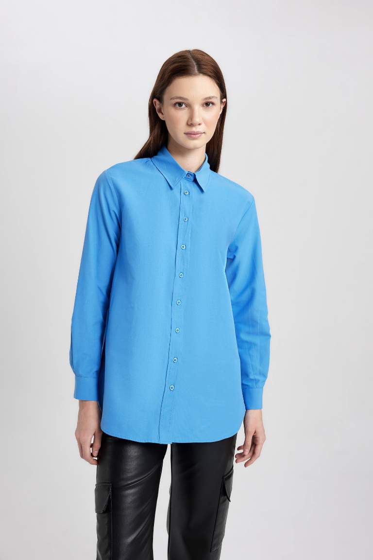 Relax Fit Poplin Long Sleeve Shirt Tunic