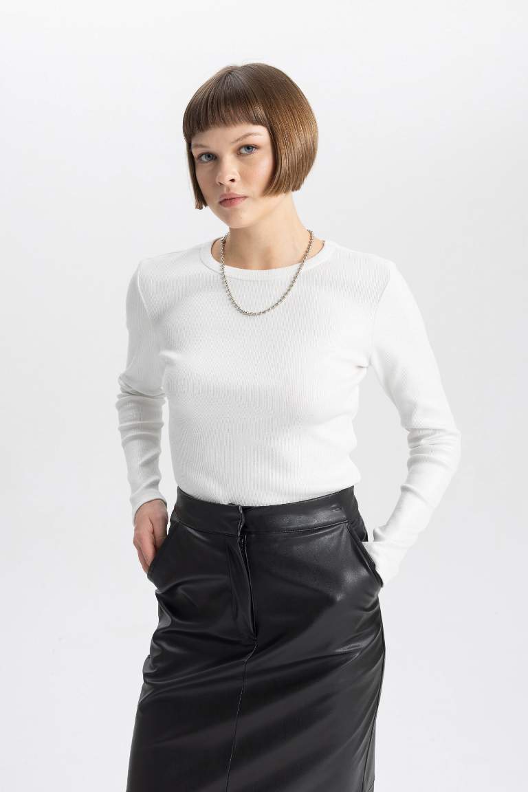 Slim Fit Crew Neck Corduroy Long Sleeve T-Shirt