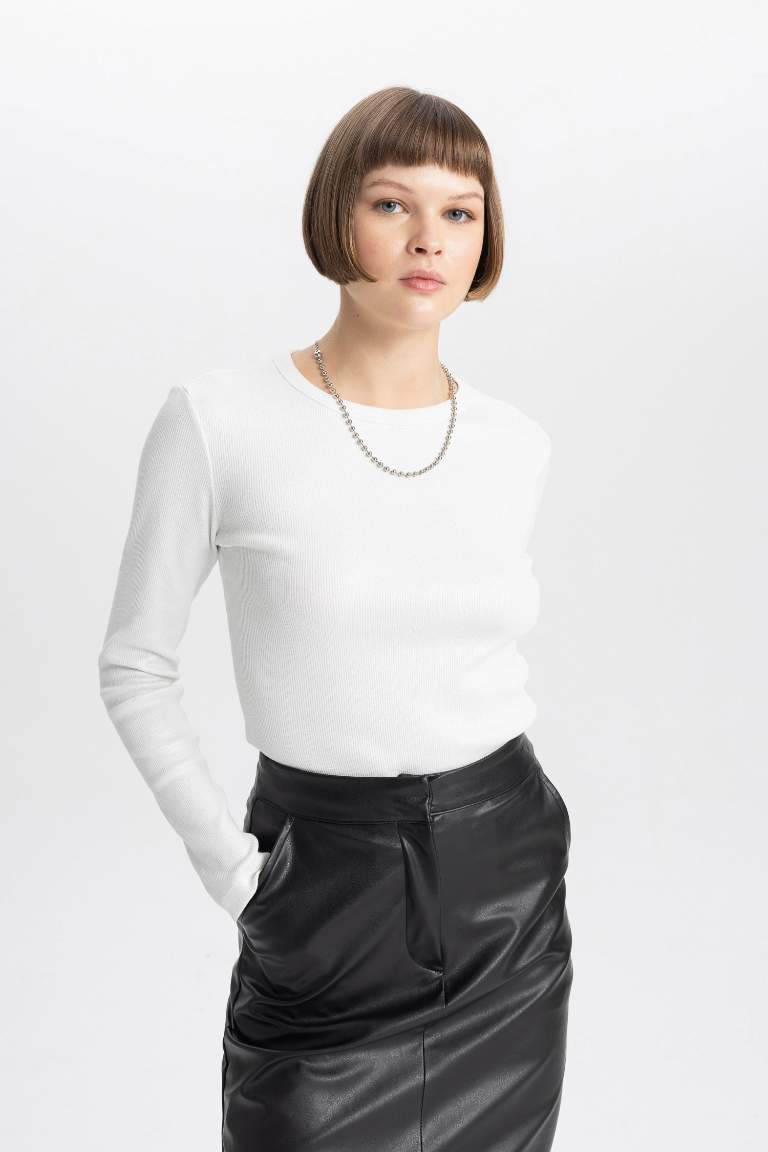 Slim Fit Crew Neck Corduroy Long Sleeve T-Shirt