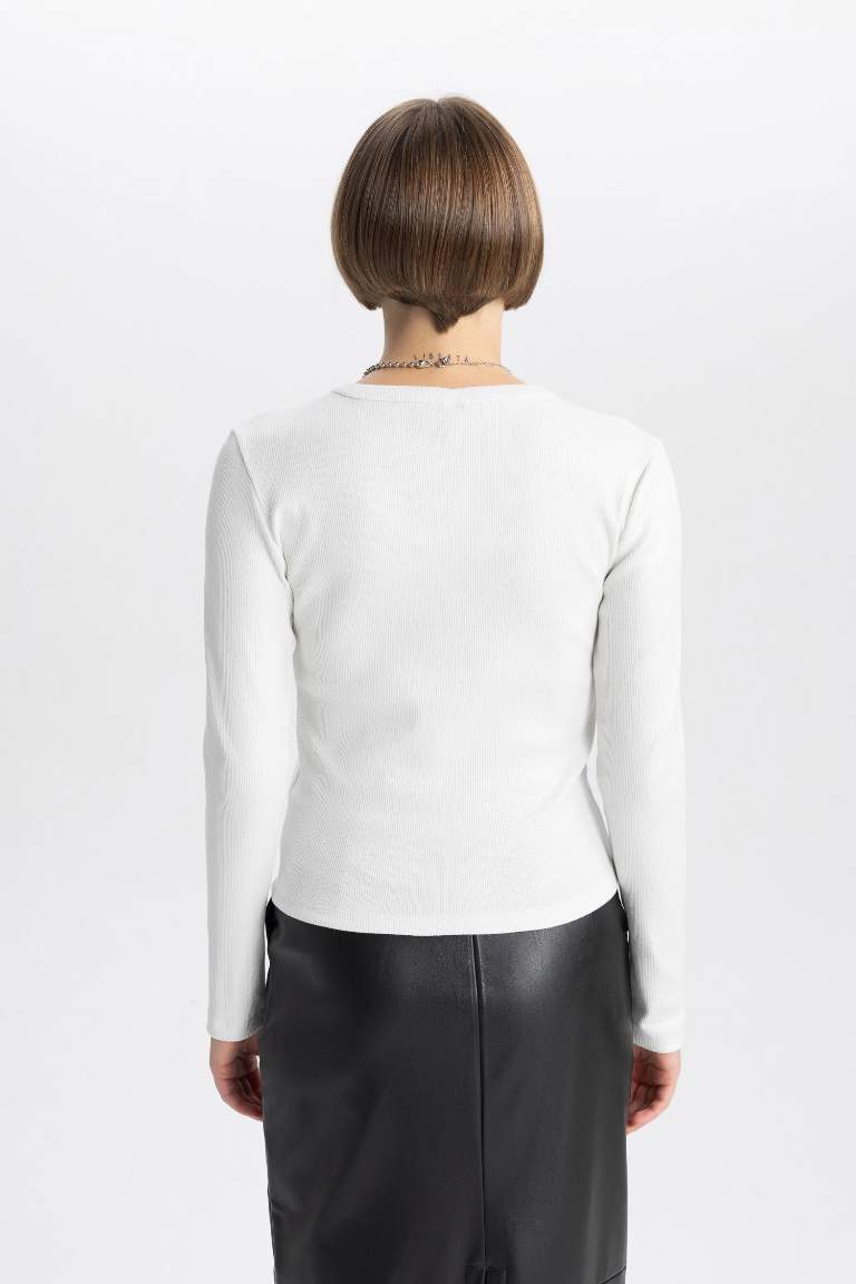 Slim Fit Crew Neck Corduroy Long Sleeve T-Shirt