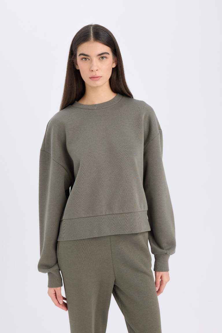 Boxy Fit Crew Neck Thick Basic Sweatshirt