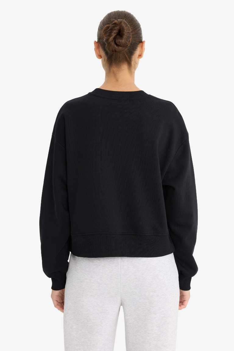 Boxy Fit Bisiklet Yaka Basic Düz Sweatshirt
