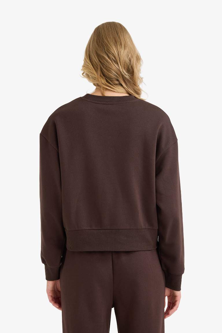 Boxy Fit Bisiklet Yaka Basic Düz Sweatshirt