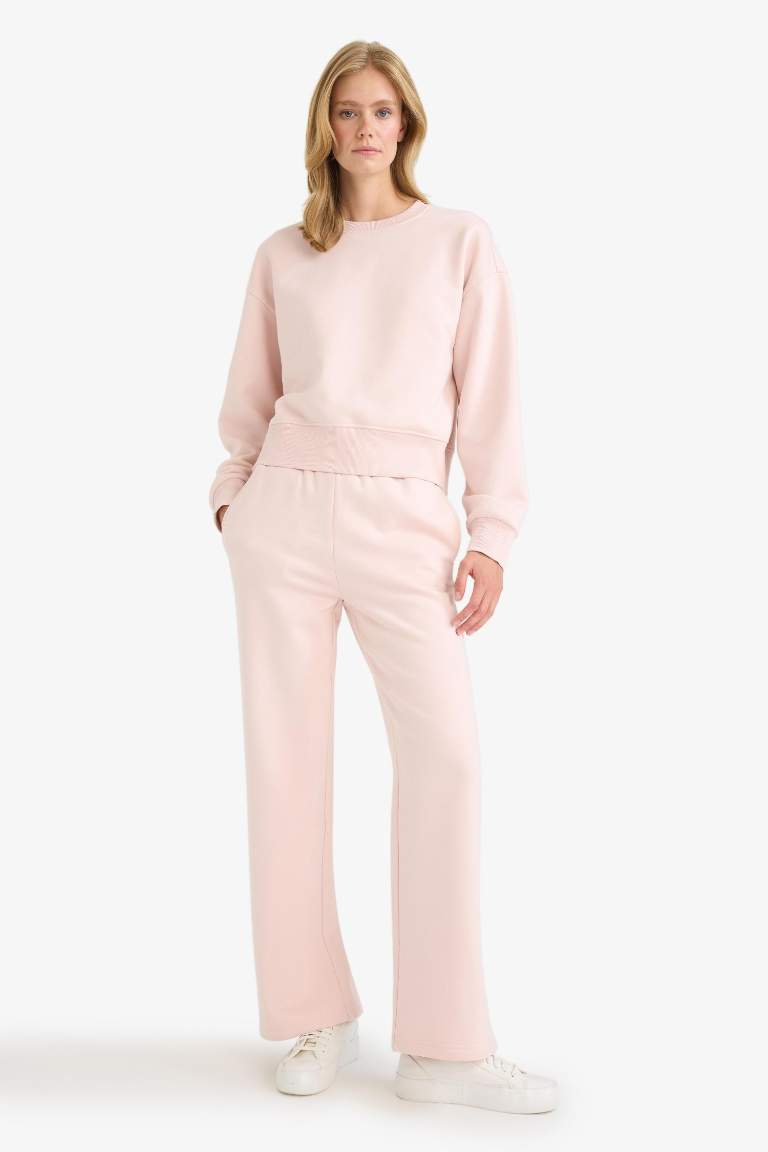 Boxy Fit Bisiklet Yaka Basic Düz Sweatshirt