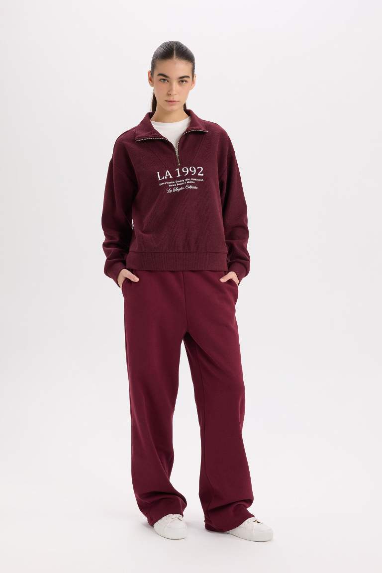 Straight Fit Elastic Waist High Waist Thick Basic Sweatpants