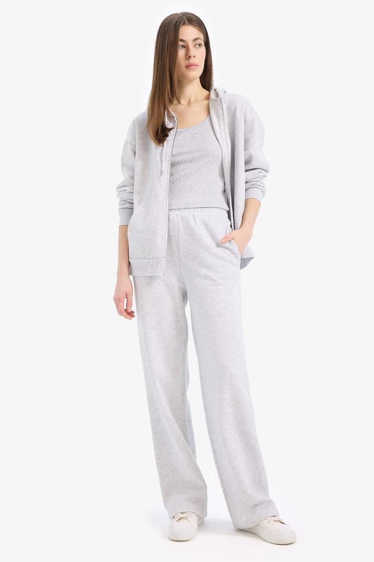 Straight Fit Pocketed High Waist Thick Sweatpants