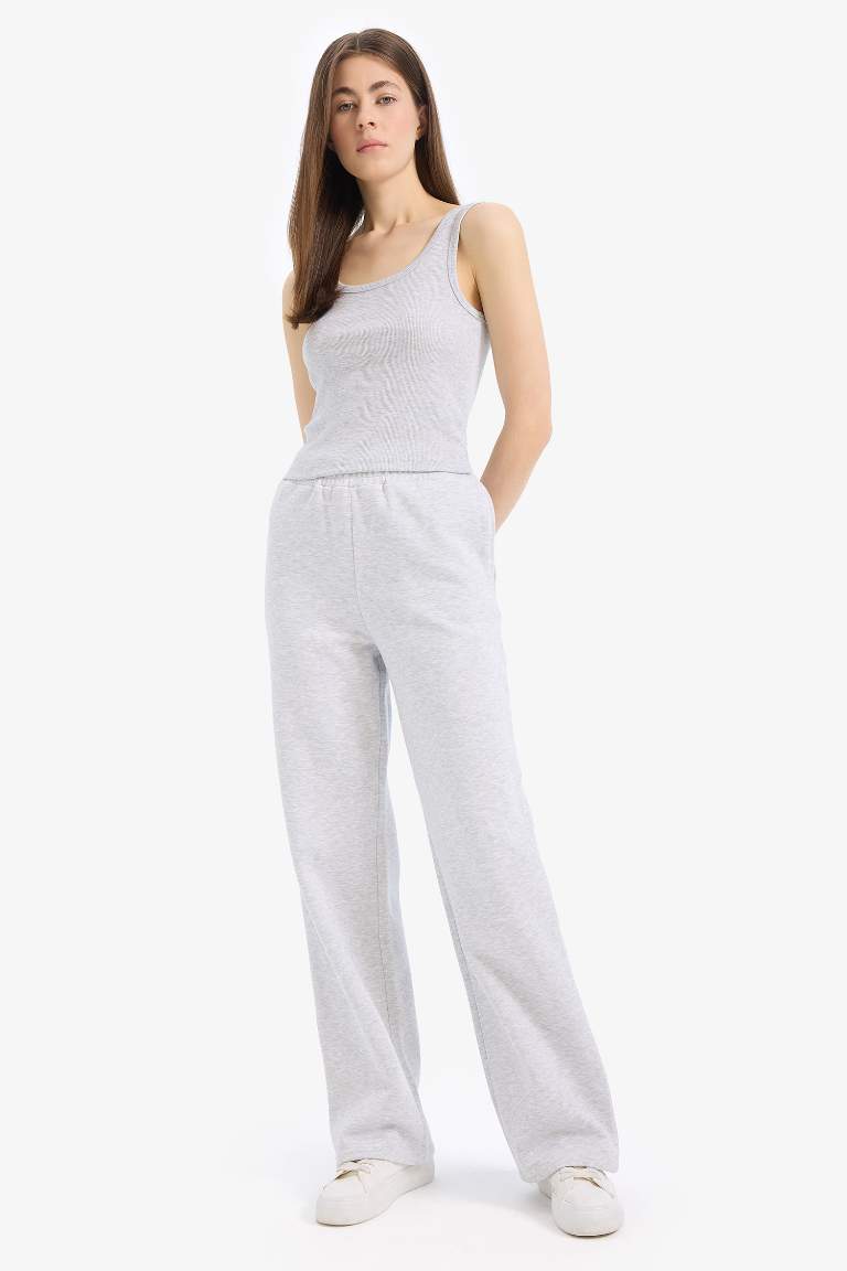 Straight Fit Pocketed High Waist Thick Sweatpants