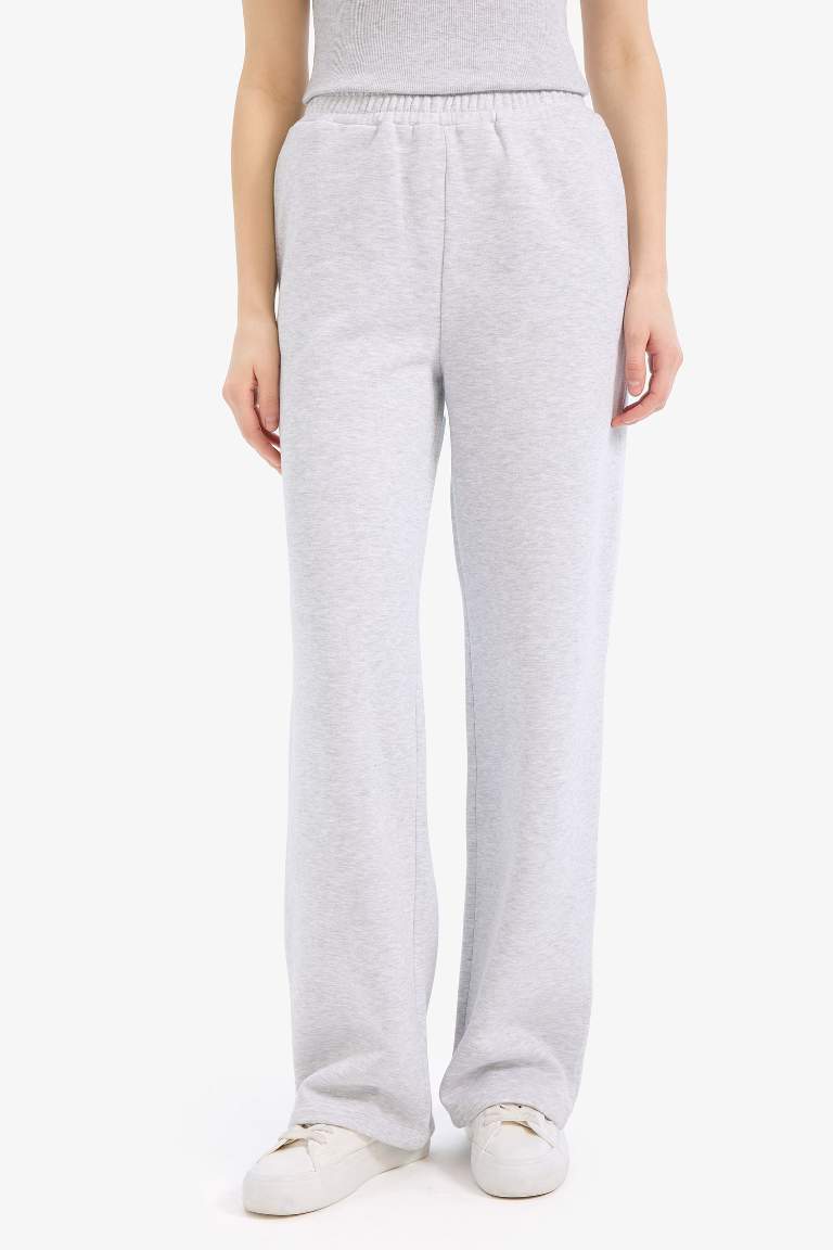 Straight Fit Pocketed High Waist Thick Sweatpants