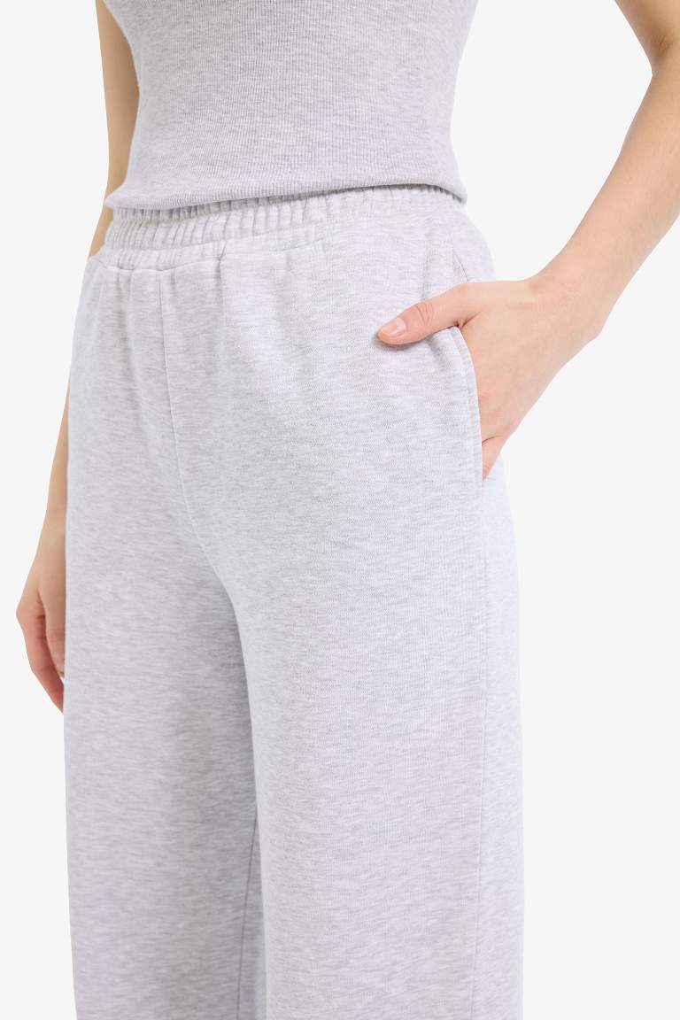 Straight Fit Pocketed High Waist Thick Sweatpants