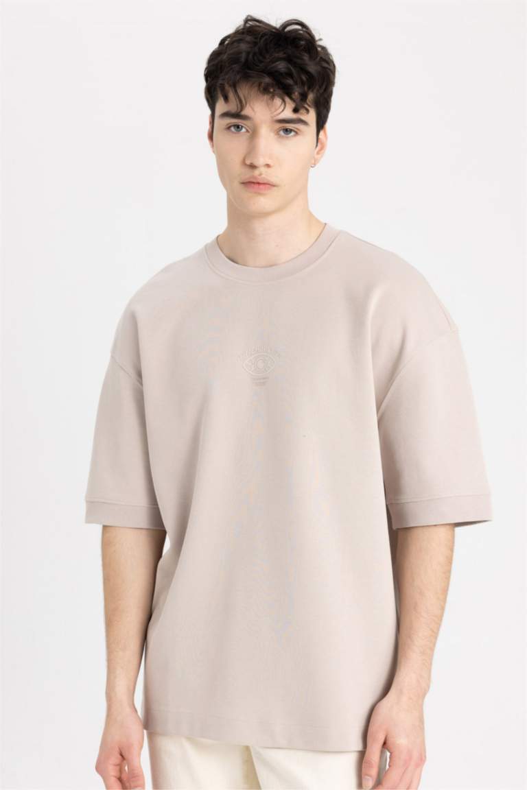 Loose Fit Crew Neck Printed Heavy Fabric T-Shirt