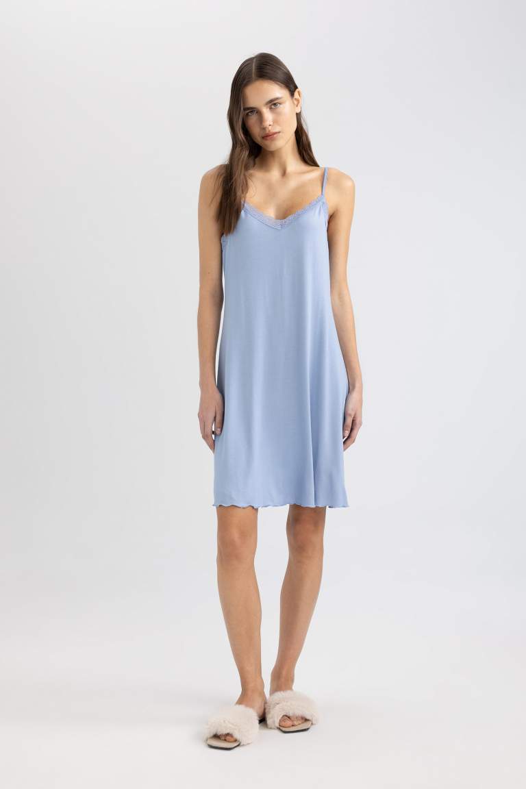 Regular Fit V-Neck Viscose Knitted Dress