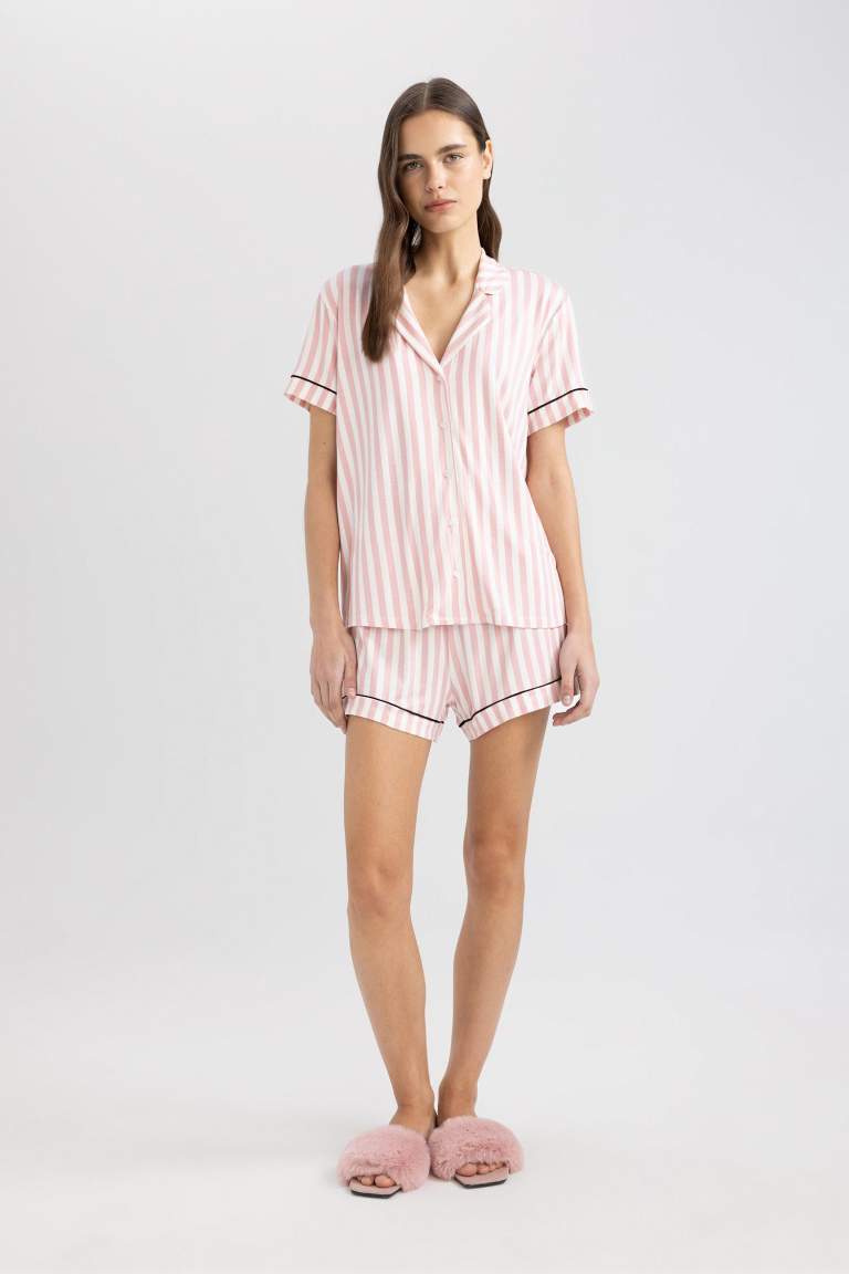 Fall in Love Regular Fit Striped Viscose 2 Piece Pajama Set