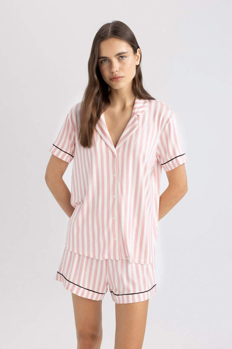 Fall in Love Regular Fit Striped Viscose 2 Piece Pajama Set