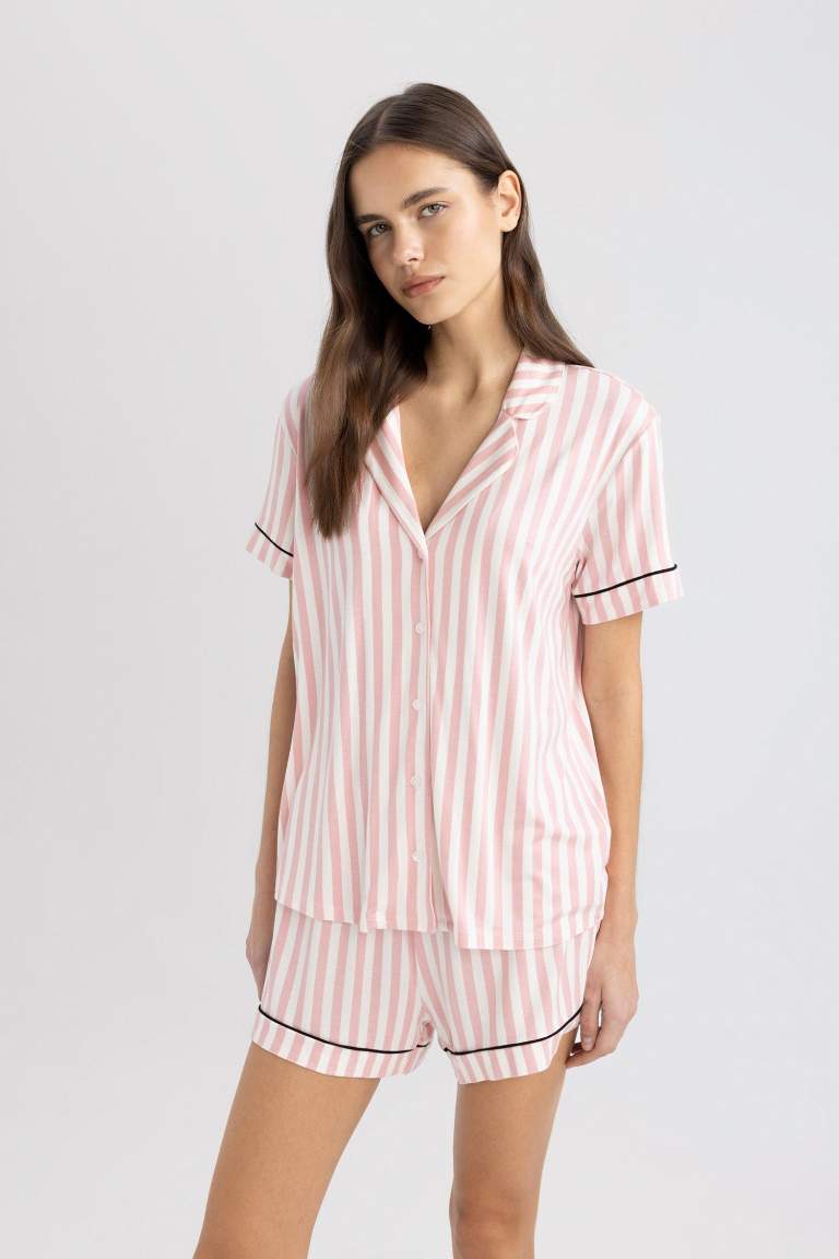 Fall in Love Regular Fit Striped Viscose 2 Piece Pajama Set