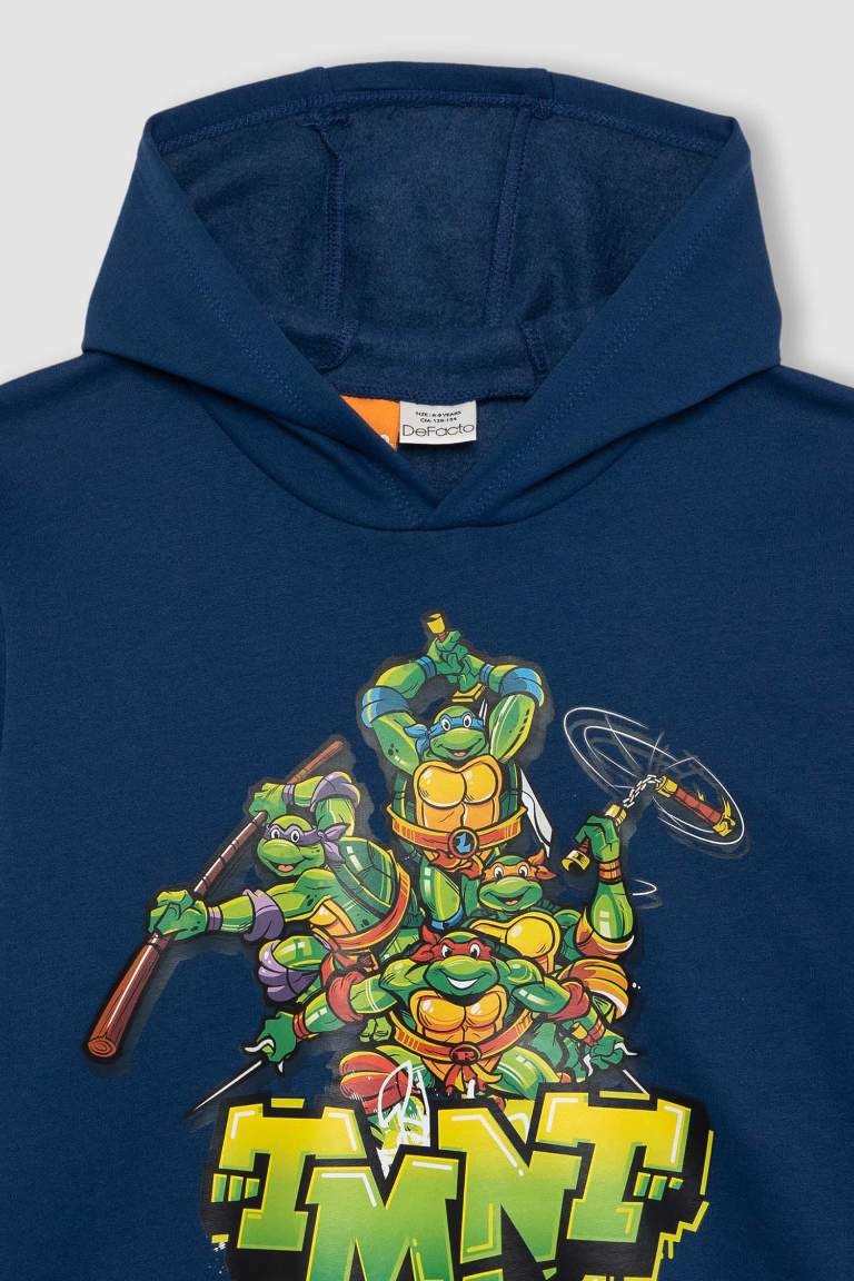 سويت شيرت ولادي قصة عادية بغطاء للرأس من سلاحف النينجا