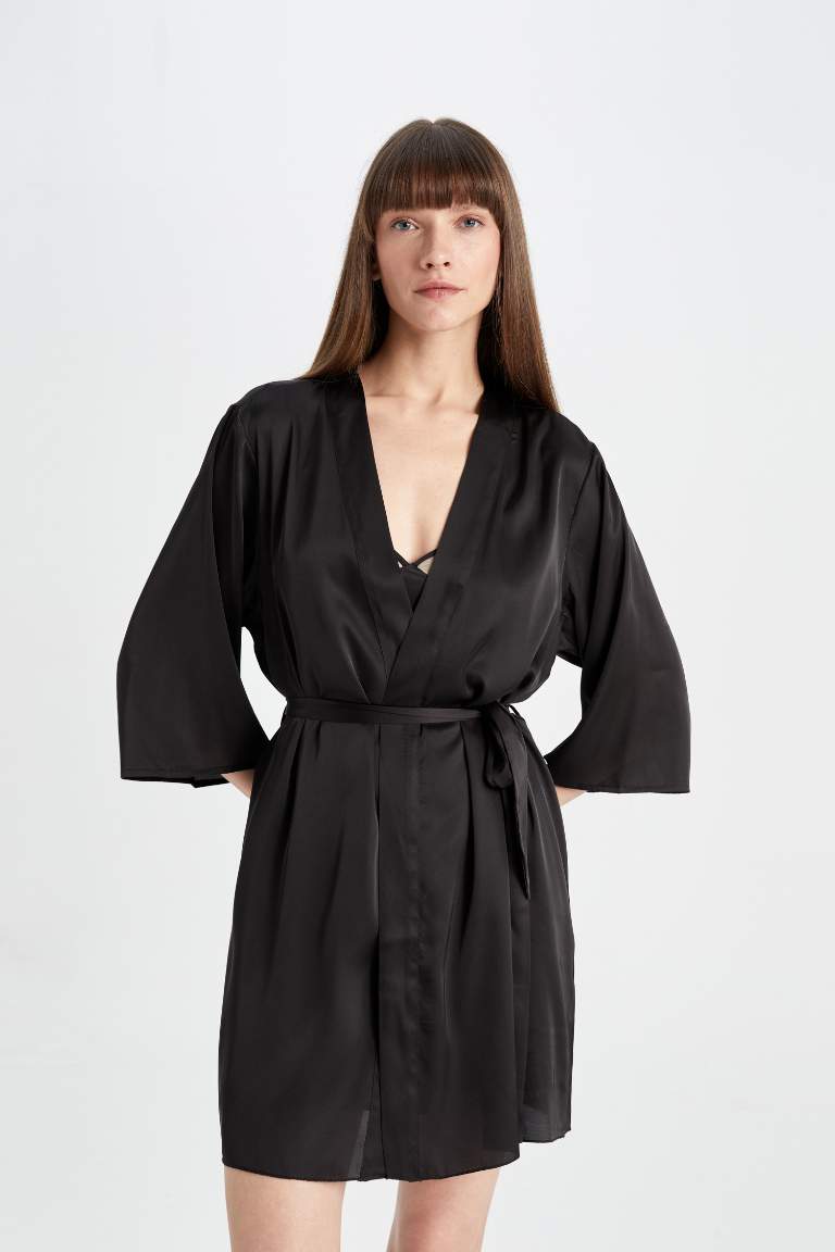 Fall in Love Regular Fit Wrap Neck Satin Robe